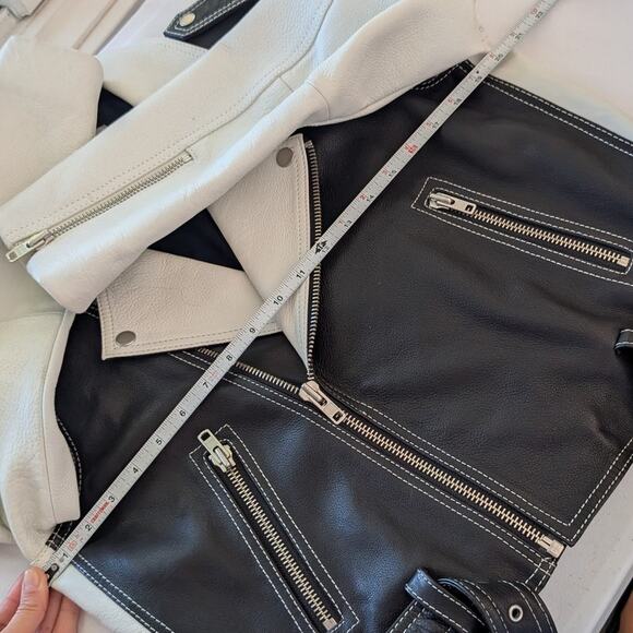 Ganni Black/White Heavy Leather Biker Full Zip Jacket, size EU40/US8-10 - Picture 6 of 11